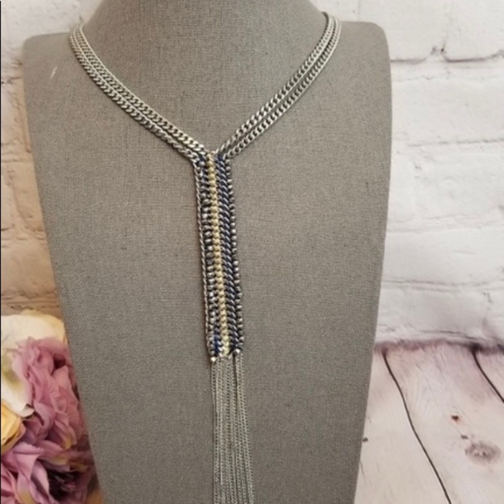 Stella & Dot Silvertone Woven Blue Chain Necklace